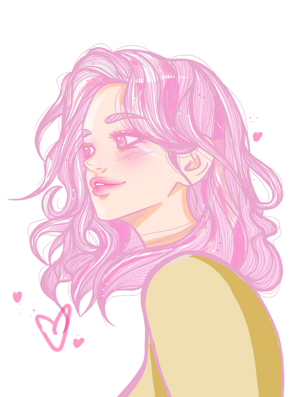Portrait digital jeune femme aux cheveux rose ©Margot Gabaret 
